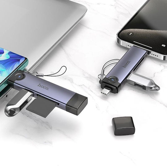 Hoco Card Reader Lightning USB 2.0 Type-C για SD/microSD Γκρι