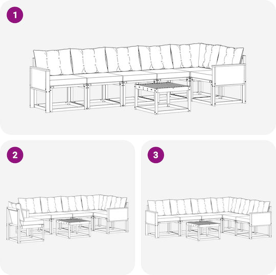 Garten- und Outdoor-Möbelsets Typsatz Wohnzimmer 7 Stück Natur und Creme mit Kissen