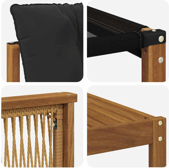 vidaXL Garden & Outdoor Furniture Set 7 Pieces Natural and Black with Pillows