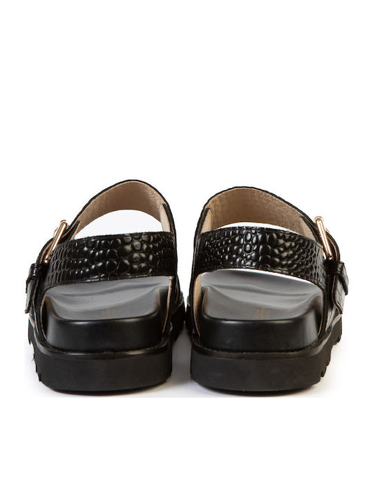 Leather Women's Flat Sandals Flatforms Black