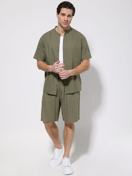 Short Sleeve Linen Shirt Khaki