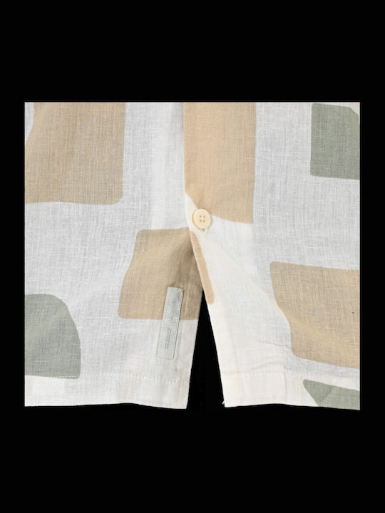 Short Sleeve Linen Shirt Beige Green