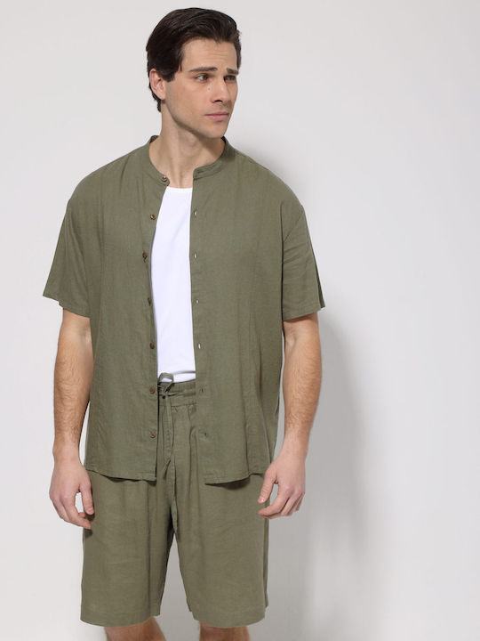Short Sleeve Linen Shirt Khaki