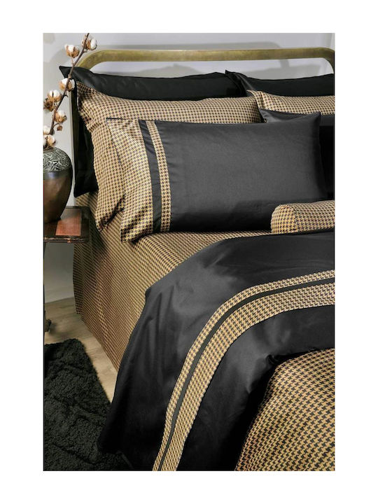 Down Town Home 827 Σετ Σεντόνια King Size με Λάστιχο 180x200+35εκ. Black (4τμχ)