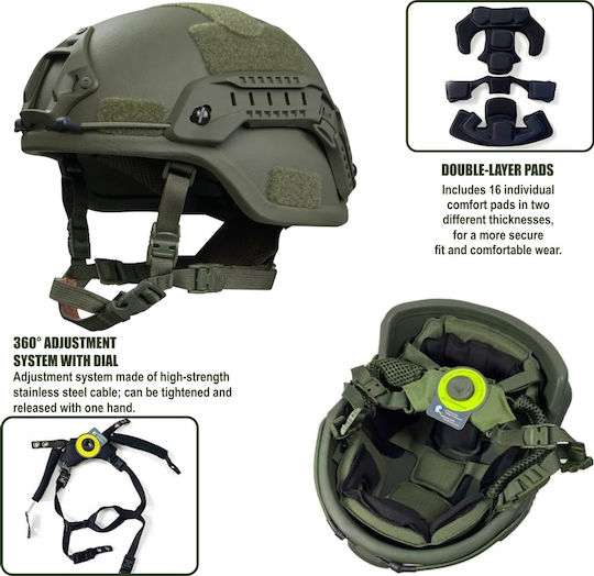 Mich Nij Iiia Tactical Ballistic Helmet Resistant To 9mm 357 Sig 44 Magnum Bullets Nvg Compatible Fast Rail 360° Adjustment System Ultra-resistant Pe Material Size M Military Green