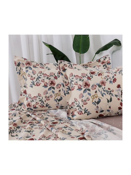 Beauty Home 12676 Set Of Double Bed Sheets With Rubber Hugger 165x200+30cm Beige 4 Pieces
