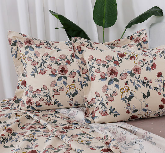 Beauty Home 12676 Set Of Double Bed Sheets 230x260cm Beige 4 Pieces 12676SEYD