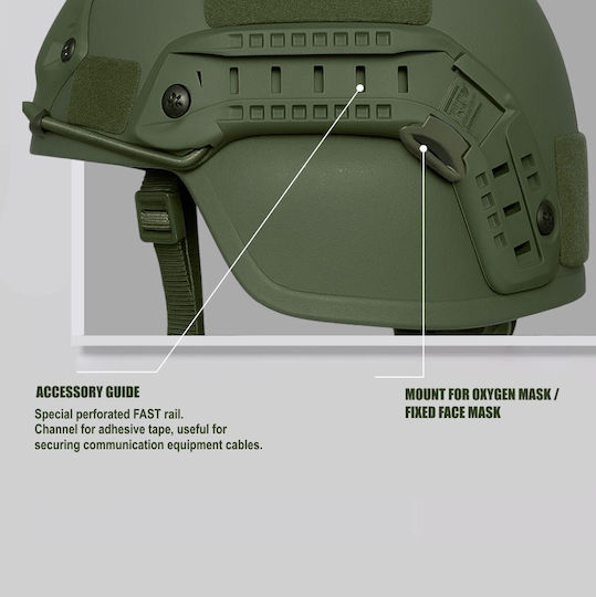 Mich Nij Iiia Tactical Ballistic Helmet Resistant To 9mm 357 Sig 44 Magnum Bullets Nvg Compatible Fast Rail 360° Adjustment System Ultra-resistant Pe Material Size M Military Green