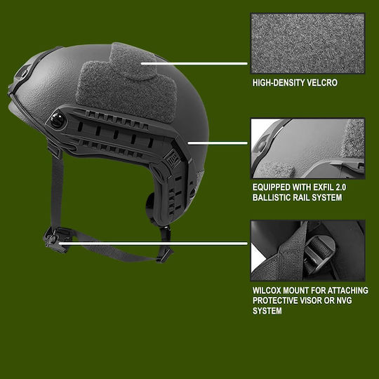 Fast Nij Iiia Ballistic Tactical Helmet Resistant To 9mm 357 Sig 44 Magnum Bullets High Cut Accessories Nvg Compatible Fast Rail 360° Adjustment System Ultra-resistant Pe Material Size L Black
