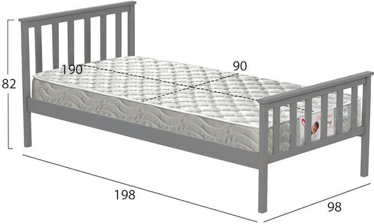 Kinderbett Einzel mit Matratze Grau 90x190cm