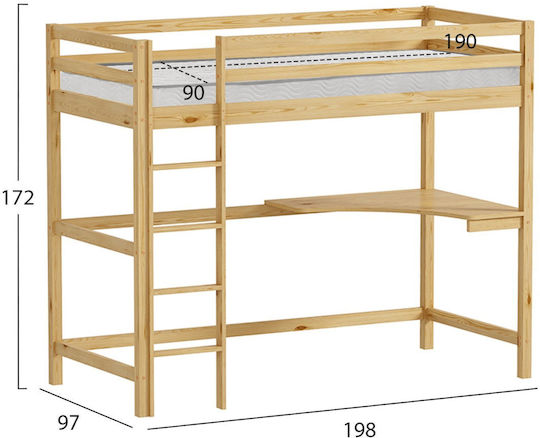 Kids Bed Bunk Single with Mattress & Desk Beige 90x190cm