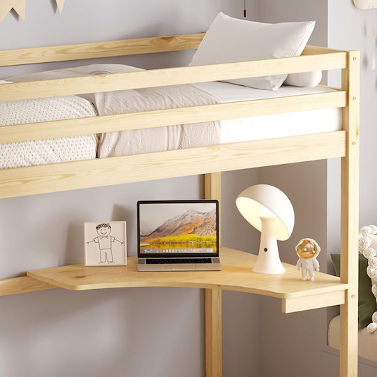 Kids Bed Bunk Single with Mattress & Desk Beige 90x190cm