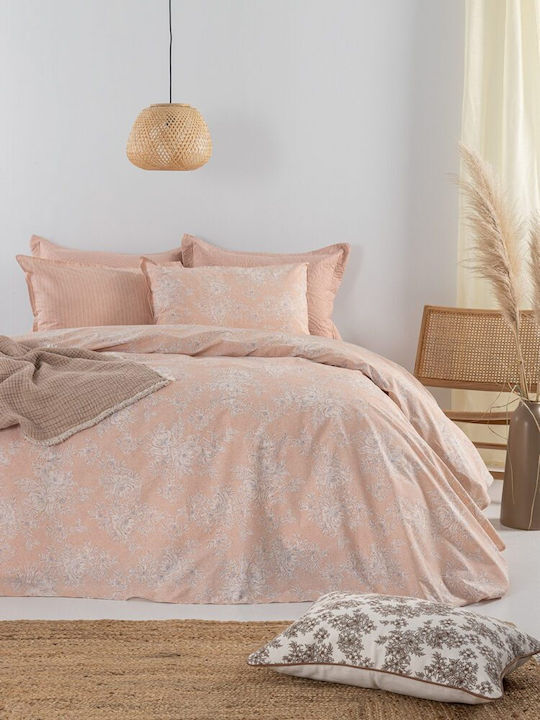 Palamaiki Estella Bed Sheet Set King Size with Rubber Hugger 240x260+32cm Coral 4 Pieces