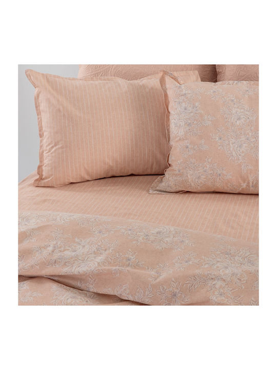 Palamaiki Estella Bed Sheet Set King Size with Rubber Hugger 240x260+32cm Coral 4 Pieces