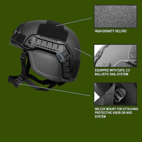 Mich Nij Iiia Tactical Ballistic Helmet Resistant To 9mm 357 Sig 44 Magnum Bullets Nvg Compatible Fast Rail 360° Adjustment System Ultra-resistant Aramid Material Size M Black