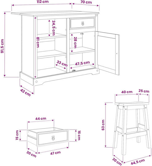 vidaXL Outdoor Bar Set 3 Pieces with Candle Honey