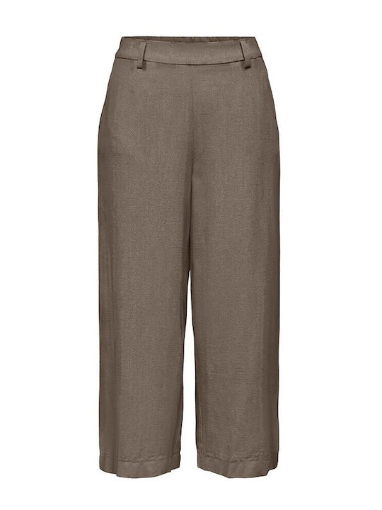 Women's Capri Chino Trousers with Rubber Band Walnut Darkbrown