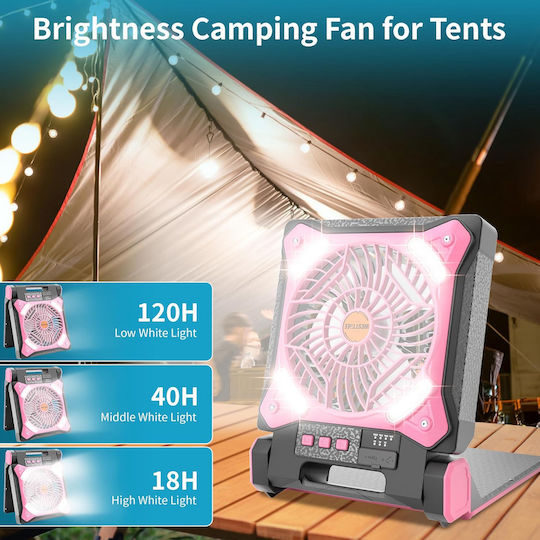 Portable Camping Fan Rechargeable Led Light Solar Panel Usb Black Pink