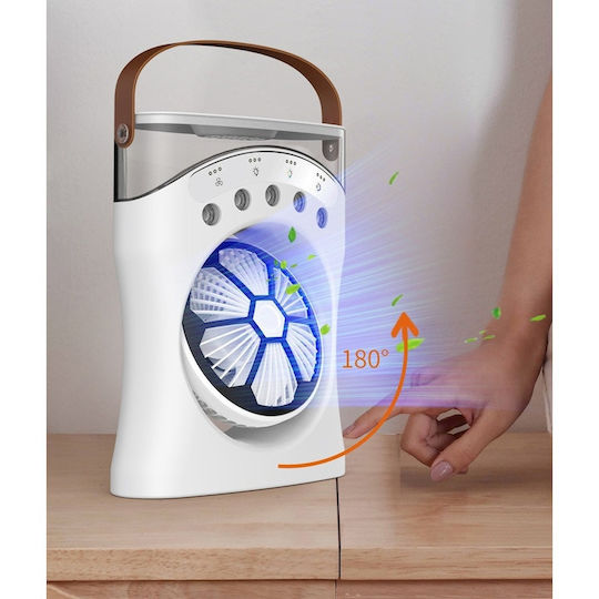 Portable Cooling Fan 3 Speeds Mist Humidification Adjustable Angle Night Light Usb 550ml White