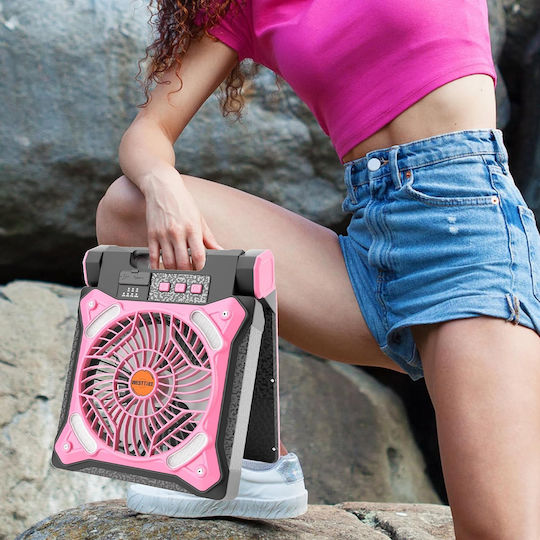 Portable Camping Fan Rechargeable Led Light Solar Panel Usb Black Pink