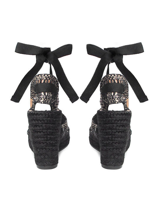 Sommer Damenplattformen in Stil Espadrilles Schwarz