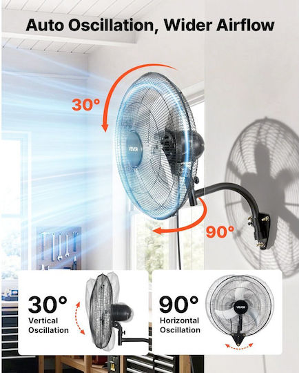 Vevor Вентилатор Стенен 65W С Диаметър 50см Черен