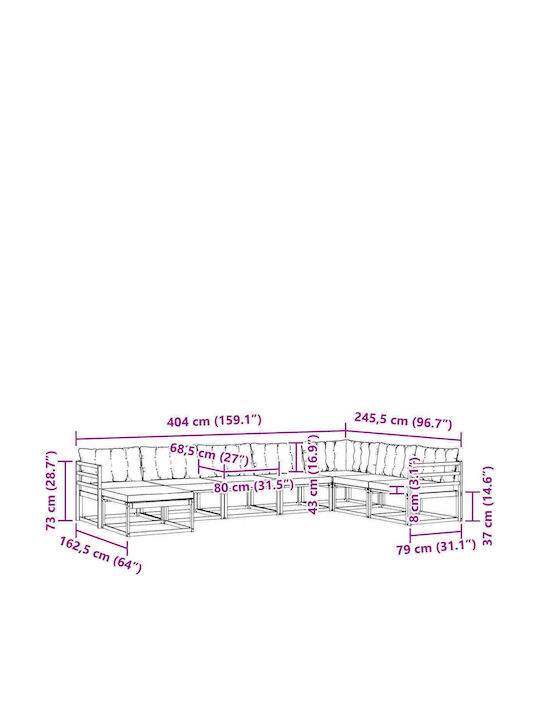 Canapea De Colț De Exterior Din Lemn Cu Perne 404x245.5x73cm