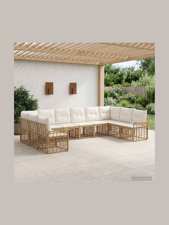Γωνιακός Καναπές Εξωτερικού Χώρου Rattan με Μαξιλάρια