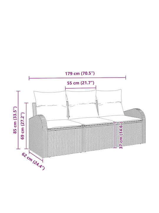 Three-Seater Outdoor Rattan Sofa With Cushions 55x62x69cm