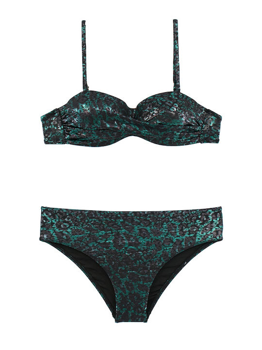 Γυναικείο Μαγιό Στράπλες Push-up Μπανέλα Metallic Animal Print Μαύρο