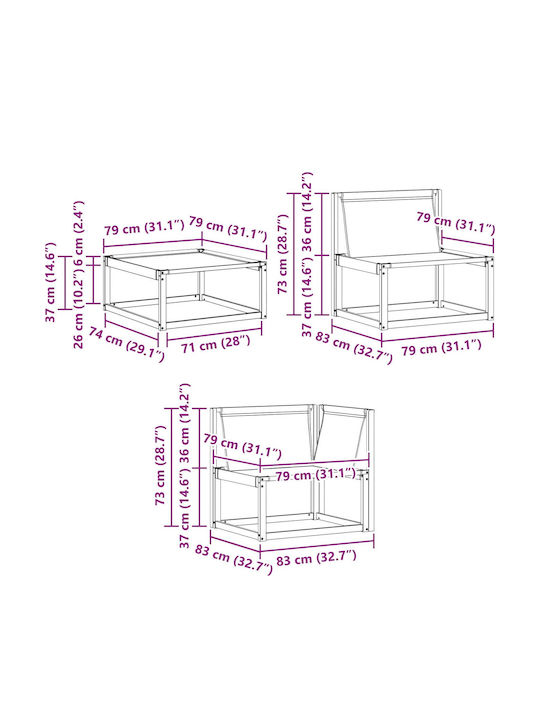 Corner Outdoor Sofa Wooden with Cushions 406x247.5x73cm