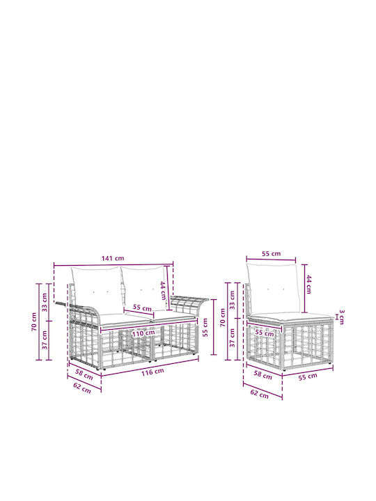 vidaXL Outdoor-Sofas & Bänke Dreisitz Rattan Mit Kissen