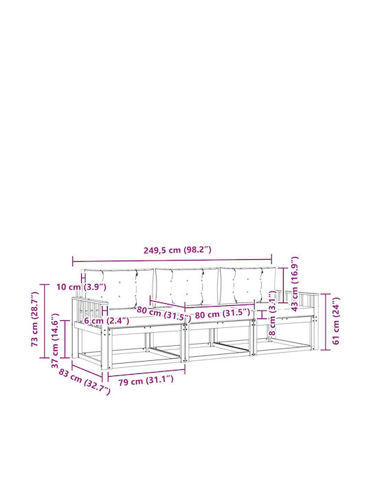 vidaXL Outdoor Sofa Tree-Seater with Cushions 249.5x83x73cm