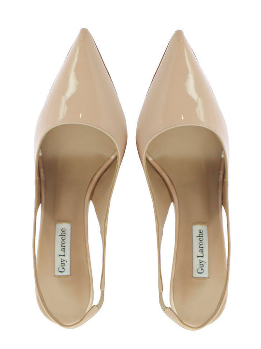 Leather Heels With High Beige Heel