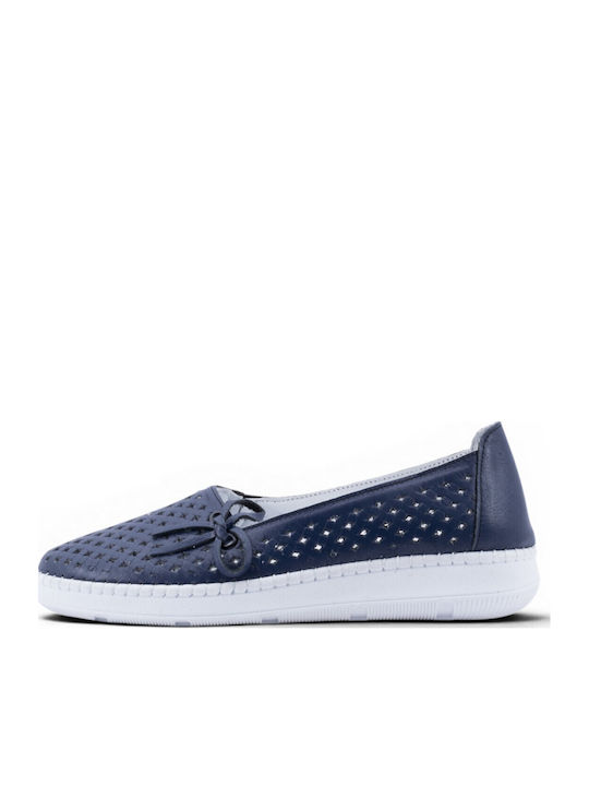 Leather Women's Loafers In Blue Colour