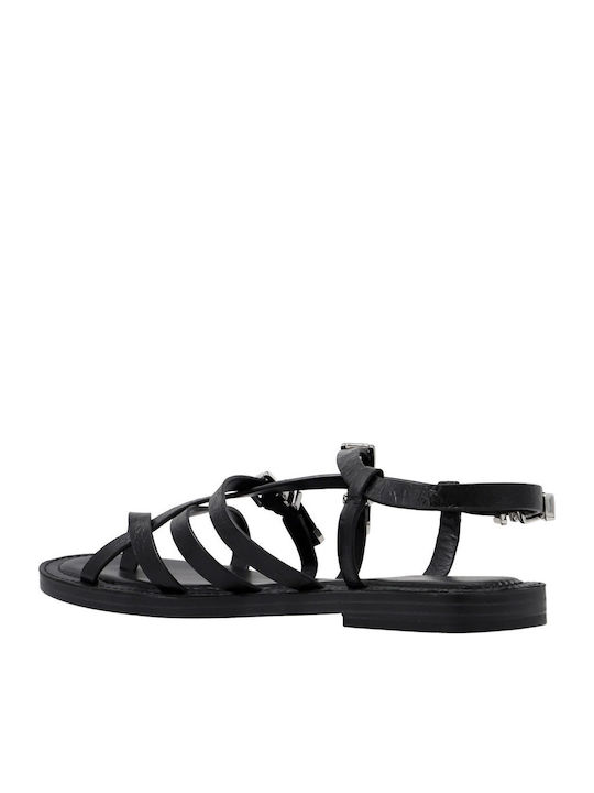 Darrington Leather Women's Flat Sandals in Black Color