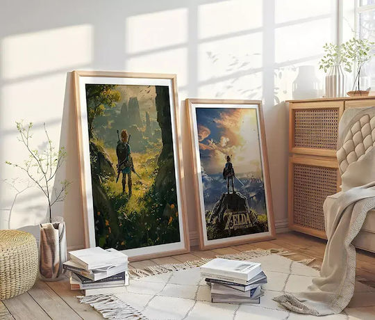Gaming Poster Zelda Breath Wild Gm2338 40cm X 50cm White Wooden Frame