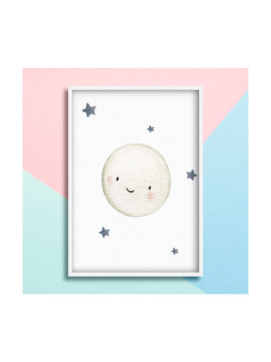 Kids Wall Art Moon with White Wooden Frame 40x50cm
