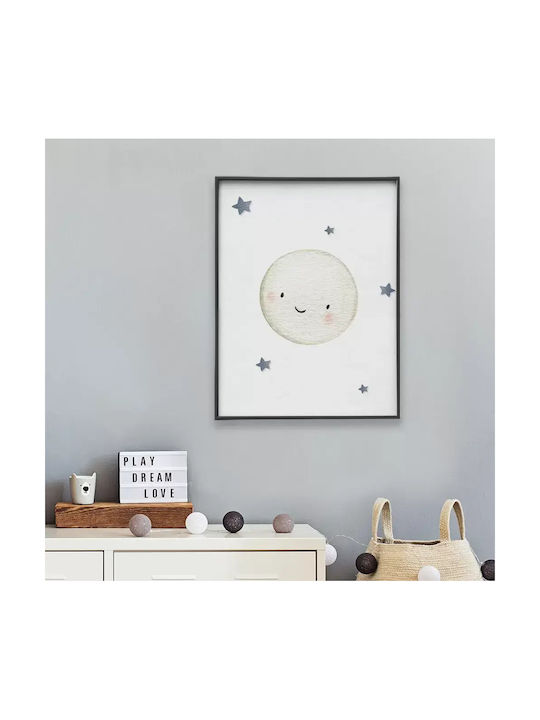 Kids Wall Art Moon with White Wooden Frame 40x50cm