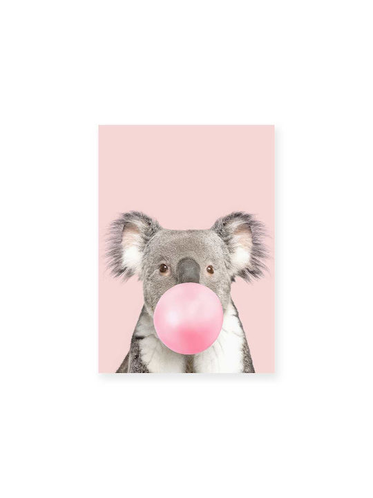 Kids Wall Art Koala with Pink Bubble with White Frame Wooden 40x50cm