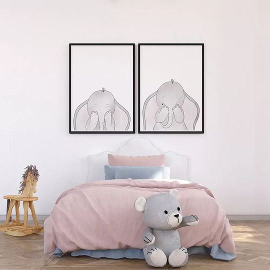 Kids Wall Art Elephant with White Frame Made of Wood 40x50cm