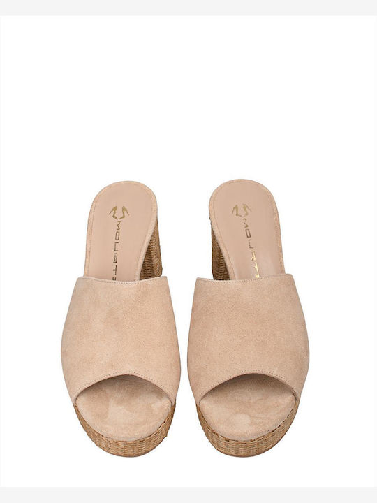 Damen Pantoletten mit Absatz in Beige Farbe
