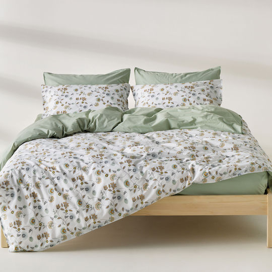 Kentia Ifigenia Coverlet Super King Cotton White Green Mustard 230x250cm