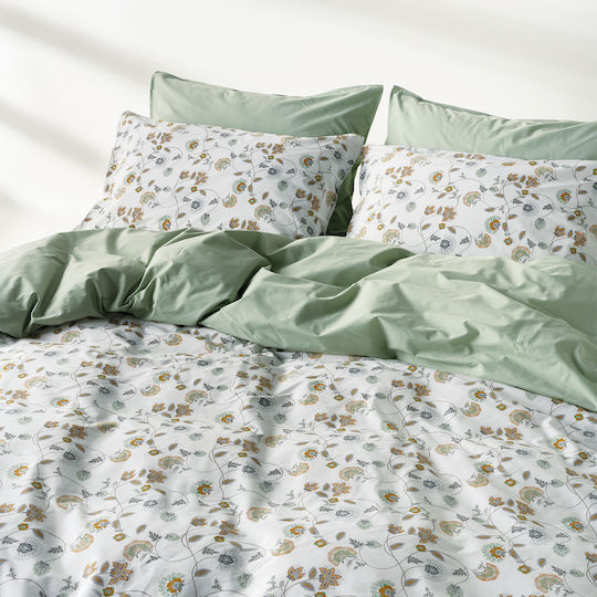Kentia Ifigenia Coverlet King Size Cotton White-Green-Mustard 270x270cm