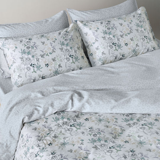 Kentia Vervita Coverlet King Size Cotton Satin Gray White Beige Mint 270x270cm