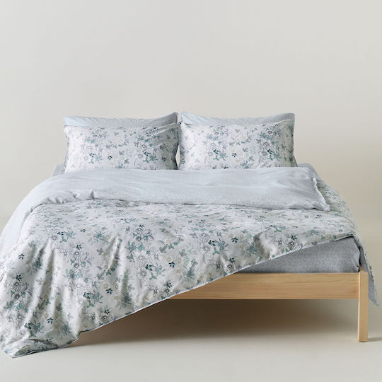 Kentia Vervita Coverlet King Size Cotton Satin Gray White Beige Mint 270x270cm