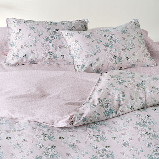 Kentia Vervita Κουβερλί Υπέρδιπλο Βαμβακοσατέν Pink-whte-green-blue 230x250cm