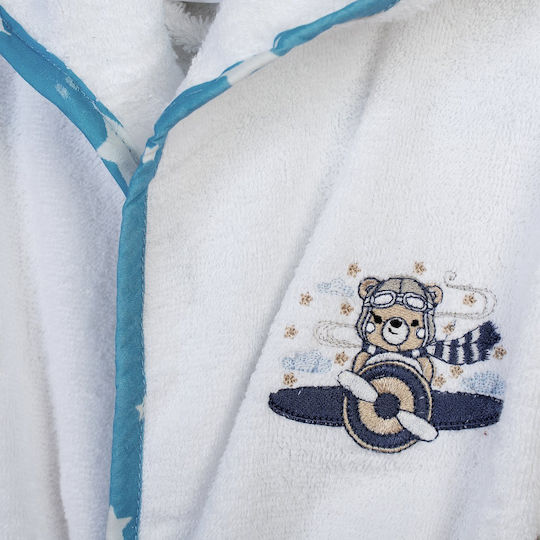 Dimcol Kids Hooded Bathrobe White-sky Blue Dimcol Kids Hooded Bathrobe White-sky Blue