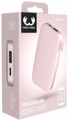 Fresh 'n Rebel Power Bank 6000mAh με Θύρα USB-A και Θύρα USB-C Smokey Pink