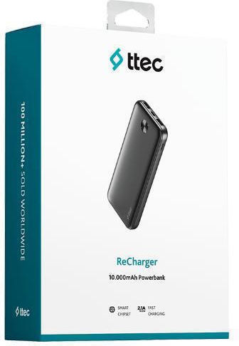 TTEC ReCharger Power Bank 10000mAh 20W with 2 USB-A Output Ports and USB-C Power Delivery Black
